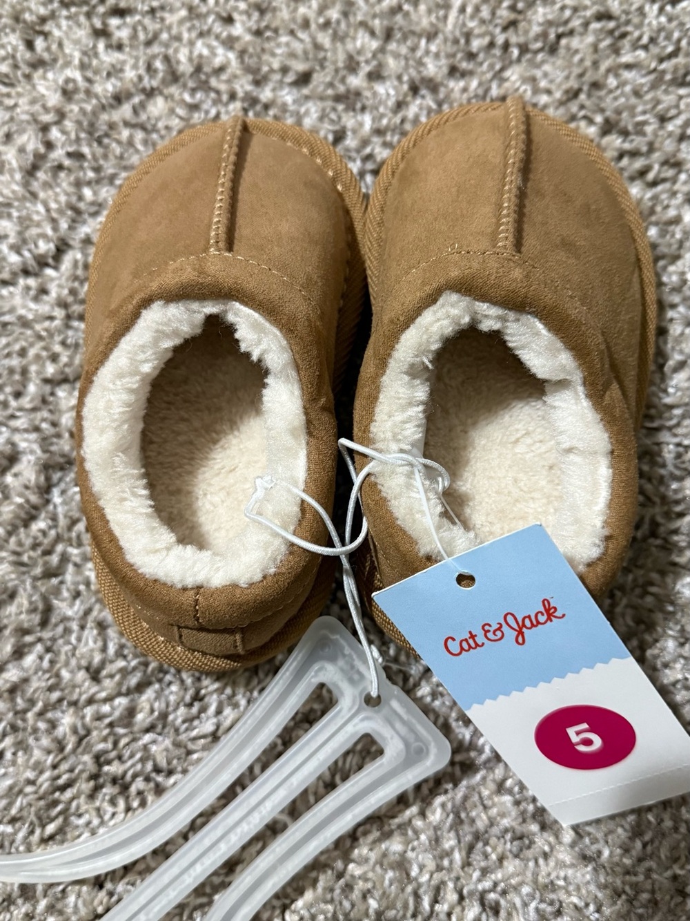 Cat & Jack Toddler Cozy Slip-On Slippers in Brown and Cream